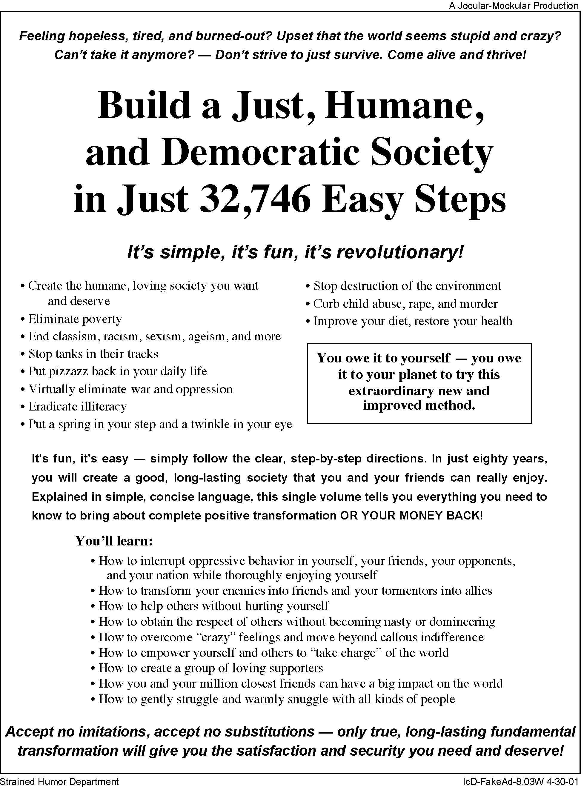 Fake Ad - How You Can Create a Good Society in Just 32,746 Steps