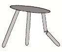 A three-legged stool with one broken leg